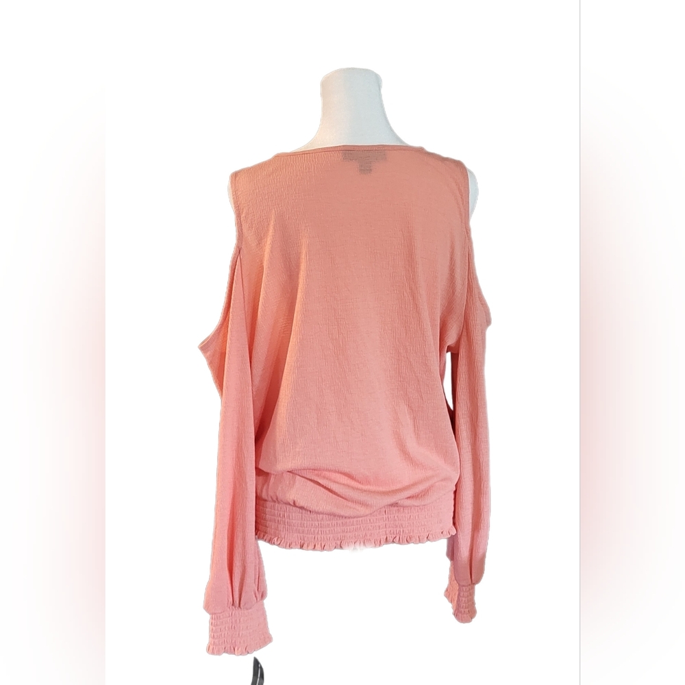 NWT INC cold shoulder, long sleeve, lightweight coral color blouse. Sz Lg - Picture 9 of 16